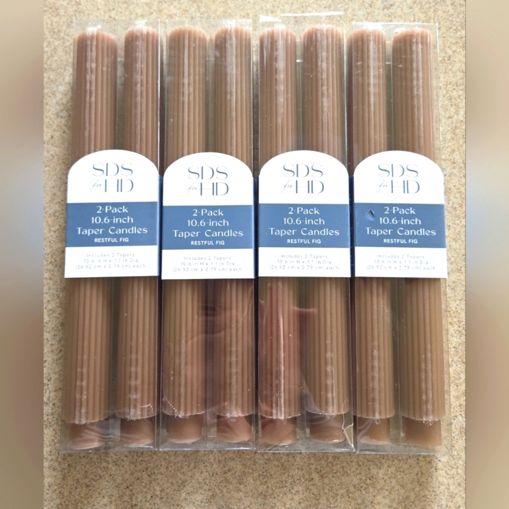 NEW SDS for HD Designs Restful Fig Tight Rib Taper Candles - Taupe - 2 pk / 10.6